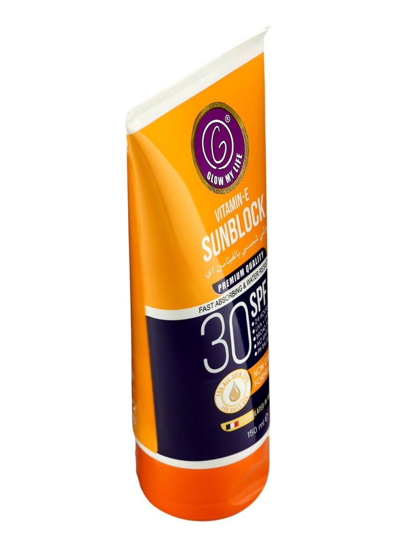 Glow My Life Vitamin-E Sunblock SPF 30 150ml | UV Protection with Niacinamide, Aloe Vera & Sunflower Oil | Moisturising Sun Shield | Lightweight & Non-Greasy | For Face & Body | All Skin Types - Image 2