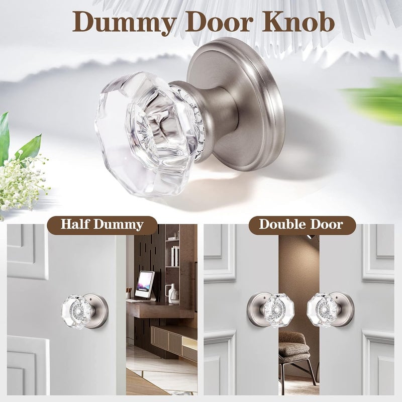CLCTK 2 Pack Crystal Dummy Door Knobs, Non-Turning Single Side Dummy Door Knob, Brushed Nickel - Image 5