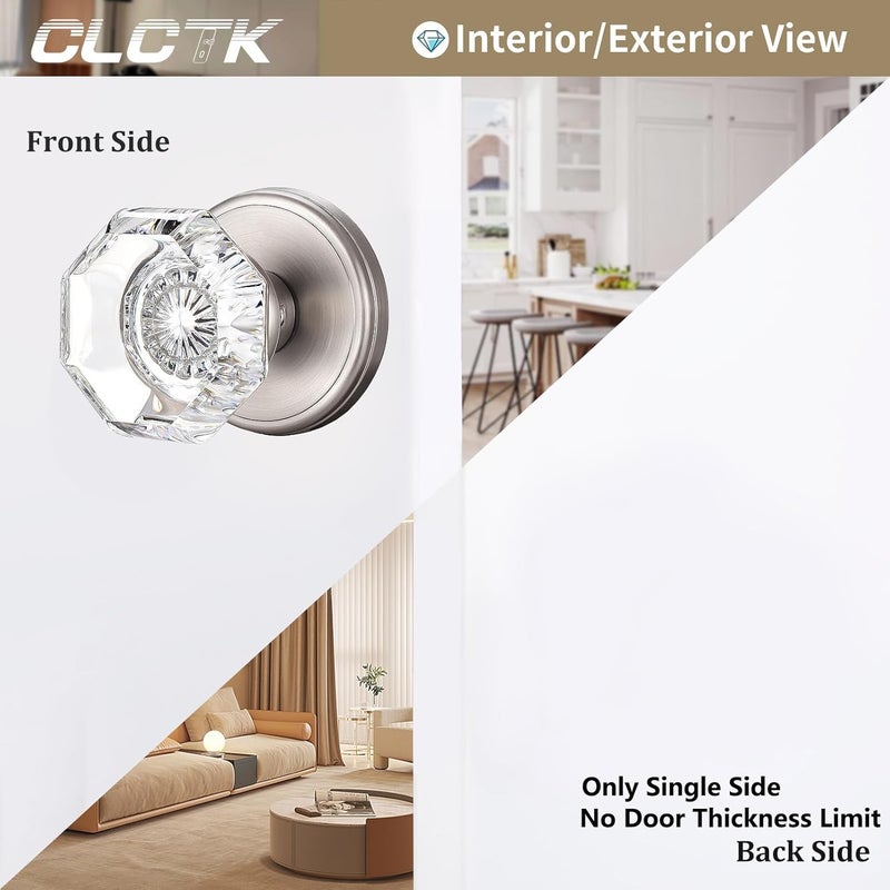 CLCTK 2 Pack Crystal Dummy Door Knobs, Non-Turning Single Side Dummy Door Knob, Brushed Nickel - Image 4