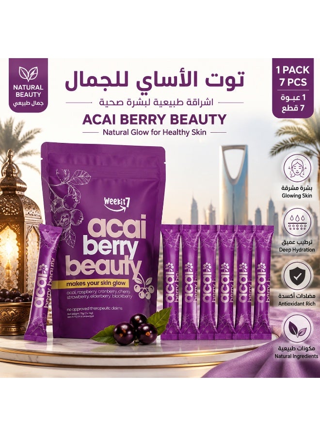 WEEKiT7 Acai Berry Beauty Drink Stick – Glow Support, Antioxidant Superfruit Blend for Skin Radiance & Wellness – 7 Sachets - Image 1