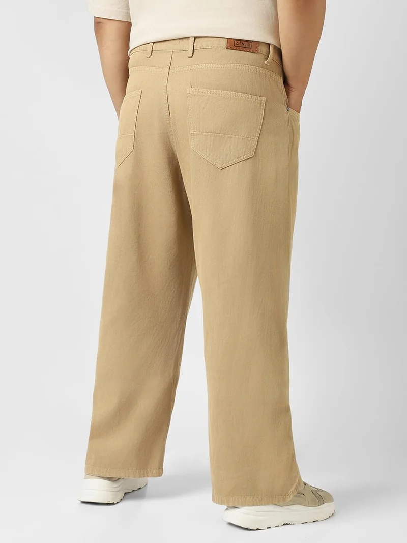 Urbano Fashion  Urbano Plus Men's Beige Loose Baggy Fit Washed Jeans Non-Stretchable  | Best Price UAE