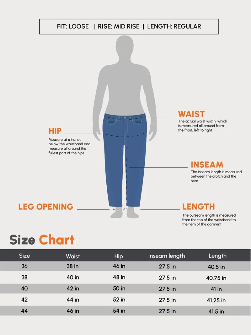 Urbano Fashion  Urbano Plus Men's Beige Loose Baggy Fit Washed Jeans Non-Stretchable  | Best Price UAE