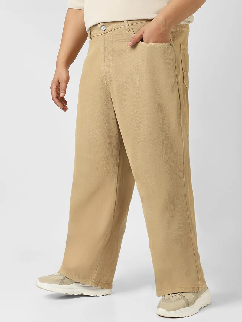 Urbano Fashion  Urbano Plus Men's Beige Loose Baggy Fit Washed Jeans Non-Stretchable  | Best Price UAE