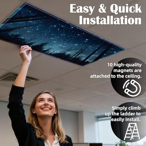 ANGSYLTH 8 Pcs Fluorescent Light Covers - 4 x 2 Feet Covers for Ceiling Lights, Magnetic Light Filters for Classroom, Office, Hospitals, Home (Forests & Starry Sky-2) - Image 4