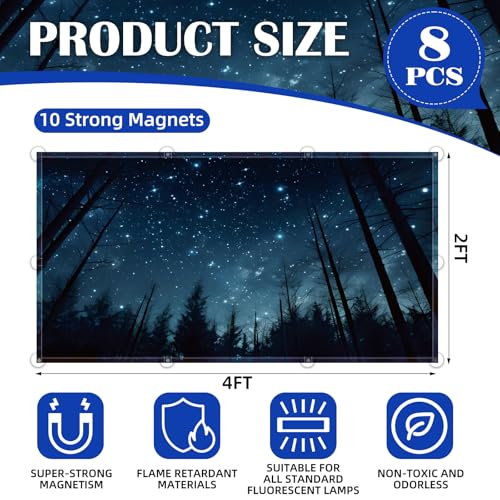 ANGSYLTH 8 Pcs Fluorescent Light Covers - 4 x 2 Feet Covers for Ceiling Lights, Magnetic Light Filters for Classroom, Office, Hospitals, Home (Forests & Starry Sky-2) - Image 2