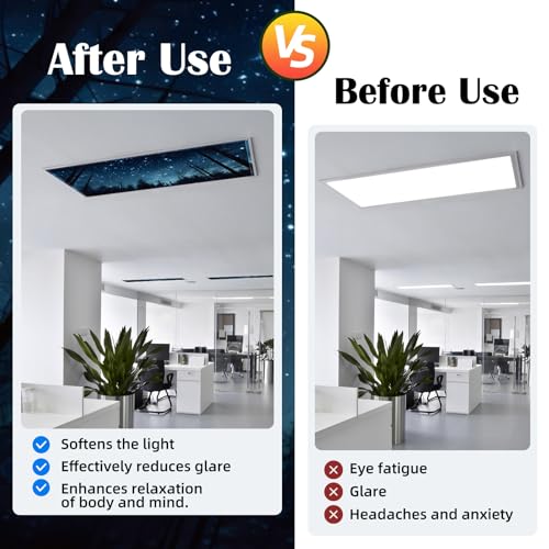 ANGSYLTH 8 Pcs Fluorescent Light Covers - 4 x 2 Feet Covers for Ceiling Lights, Magnetic Light Filters for Classroom, Office, Hospitals, Home (Forests & Starry Sky-2) - Image 3