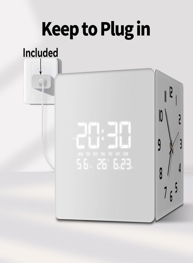 SCOAGE 12'' Double Sided 90° Corner Wall Clock, Minimalist White, Radar Motion Activated, Analog & LED Display with Temp Humidity Date Day, Silent Non-Ticking Plug-in for Bedroom Office - Image 5