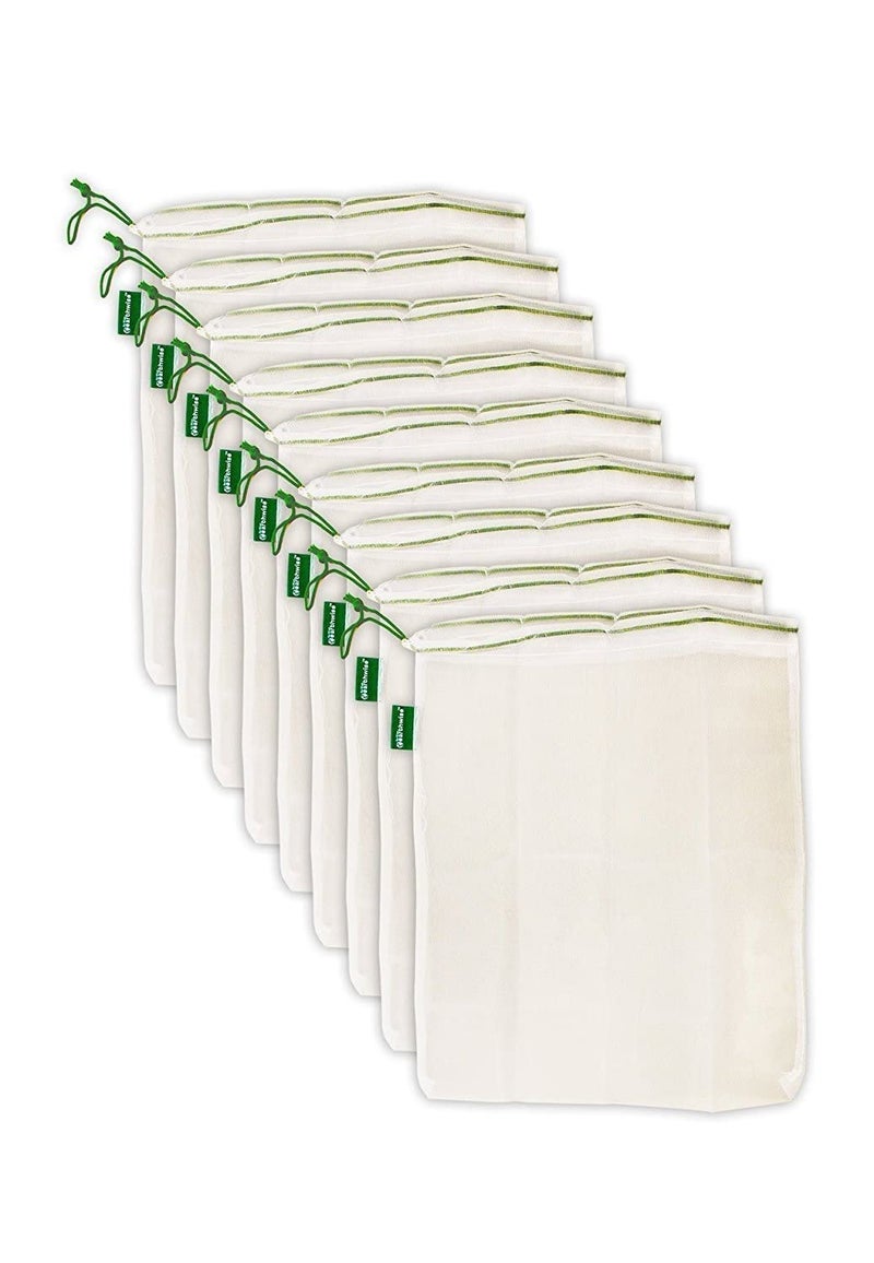 Earthwise Reusable Mesh Produce Bags  Washable Set of 9 Premium Bags TRANSPARENT Lightweight Strong SEETHROUGH Mesh for shopping transporting and storing fruits and veggies