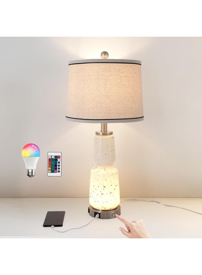 YATAI LIGHTING Multi-Functional Desk Lamp Set of 2, 66cm Table Lamp with Touch Control, USB & Type-C Charging Ports, AC Outlet, RGB E27 Bulb with Remote, Glass Body Bedside Lamp for Bedroom & Living Room - Image 1