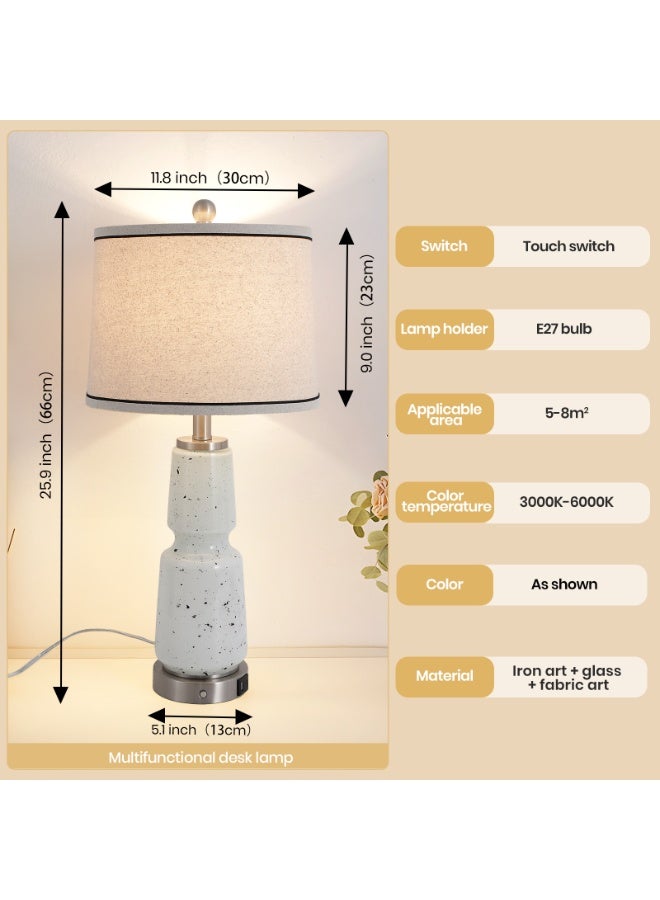 YATAI LIGHTING Multi-Functional Desk Lamp Set of 2, 66cm Table Lamp with Touch Control, USB & Type-C Charging Ports, AC Outlet, RGB E27 Bulb with Remote, Glass Body Bedside Lamp for Bedroom & Living Room - Image 3