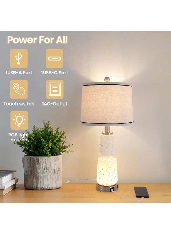 YATAI LIGHTING Multi-Functional Desk Lamp Set of 2, 66cm Table Lamp with Touch Control, USB & Type-C Charging Ports, AC Outlet, RGB E27 Bulb with Remote, Glass Body Bedside Lamp for Bedroom & Living Room - Image 2