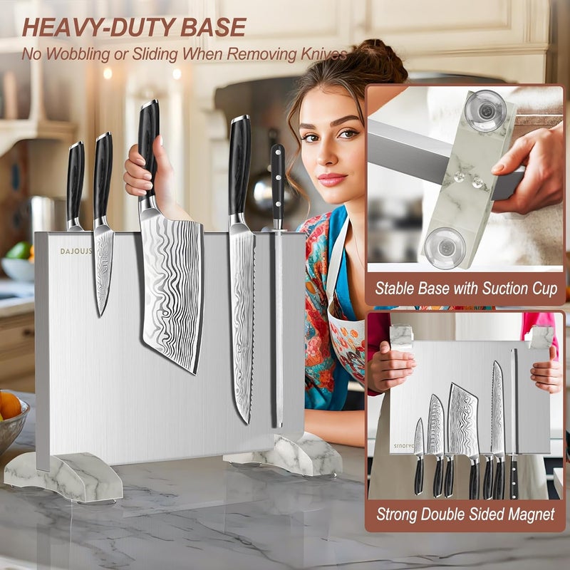 DAJOUJS Magnetic Knife Block, Magnetic Kitchen Knife Holder Stand with Strong Magnet Strip for Kitchen Counter, Stainless Steel Double-Sided Universal Knife Storage Rack Organizer Without Knives - Image 3