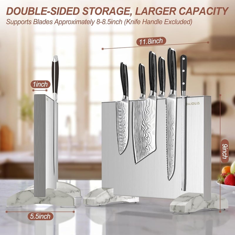 DAJOUJS Magnetic Knife Block, Magnetic Kitchen Knife Holder Stand with Strong Magnet Strip for Kitchen Counter, Stainless Steel Double-Sided Universal Knife Storage Rack Organizer Without Knives - Image 5