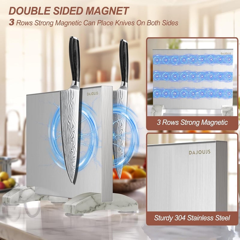 DAJOUJS Magnetic Knife Block, Magnetic Kitchen Knife Holder Stand with Strong Magnet Strip for Kitchen Counter, Stainless Steel Double-Sided Universal Knife Storage Rack Organizer Without Knives - Image 2