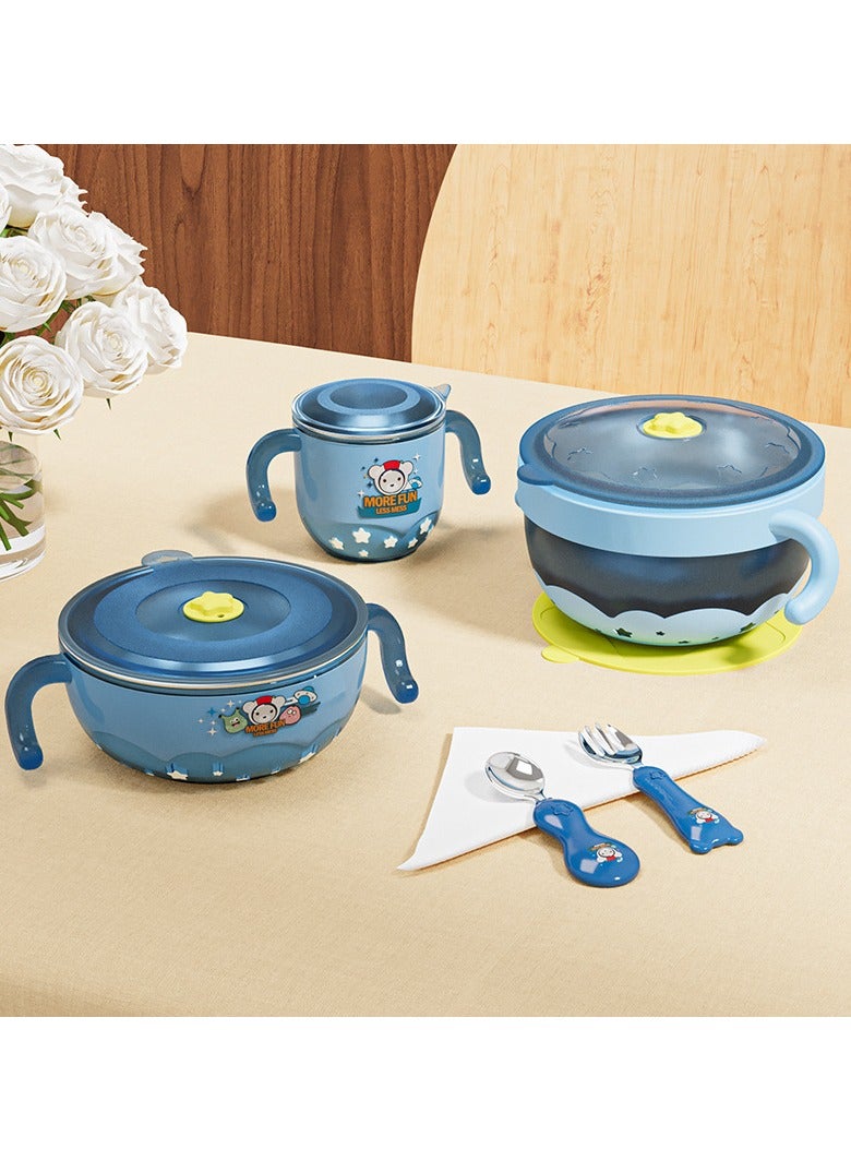 5 Pcs Baby Feeding Set, Food-grade Material Baby Tableware Set, Baby Cutlery and Plates Set, Non-Slip Infant Dinnerware Set, Baby Self Feeding Utensils