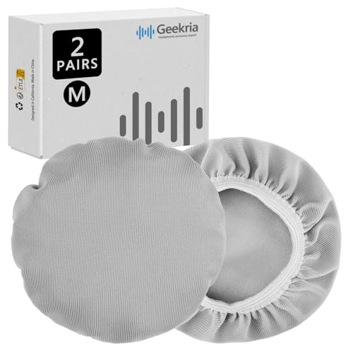 Geekria 2 Pairs Flex Fabric Headphones Ear Covers - Product Safety Certified - Washable & Stretchable Earcup Protectors for Over-Ear Headsets, Sweat Pads for Gym, Gaming (Size M/Grey) - Image 1