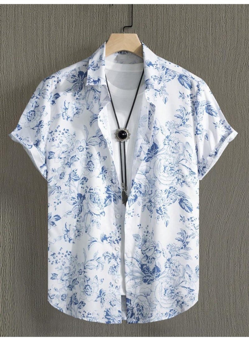 payanwin Tree Printed Short Sleeves Shirt White/Blue - Image 3