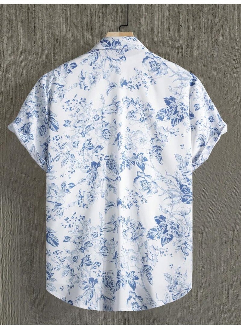 payanwin Tree Printed Short Sleeves Shirt White/Blue - Image 2