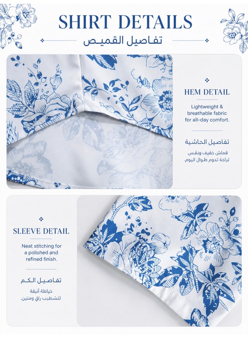 payanwin Tree Printed Short Sleeves Shirt White/Blue - Image 5