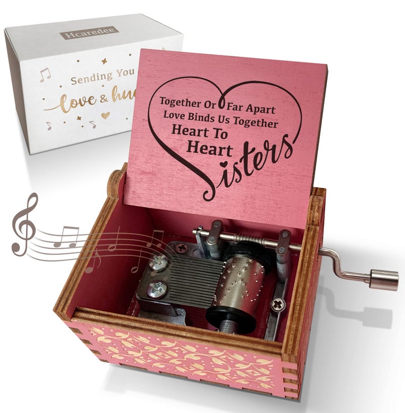 Hcaredee Sister Gifts from Sister Music Box for Sisters BirthdayYou are My Sunshine Hand Crank Wooden Musical BoxesChristmas Graduation Presents for Best Friends Female Soul Sister Bestie BFFPink