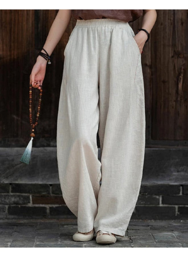 XINYANG Pure Cotton Lantern Pants For Women, 2025 Autumn Thickened Bamboo Cotton Wide-Leg Pants, High-Waisted Straight-Leg Casual Trousers - Image 1