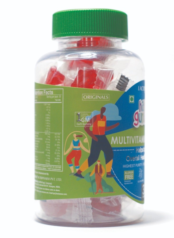 Multivitamins for Kids & Adults – Sugar-Free Strawberry Gummy with Biotin, Vitamin C, D2, B-Complex & Fiber – Immunity, Hair, Skin, Energy & Digestive Support – 30 Gummies