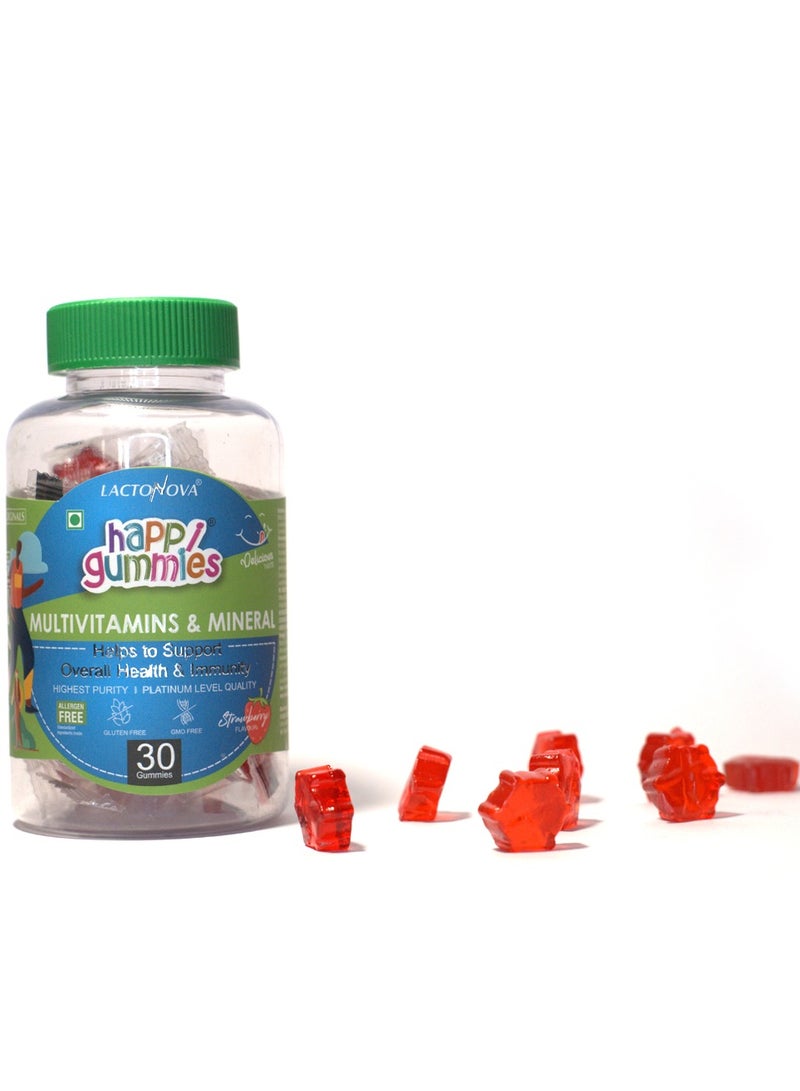 Multivitamins for Kids & Adults – Sugar-Free Strawberry Gummy with Biotin, Vitamin C, D2, B-Complex & Fiber – Immunity, Hair, Skin, Energy & Digestive Support – 30 Gummies