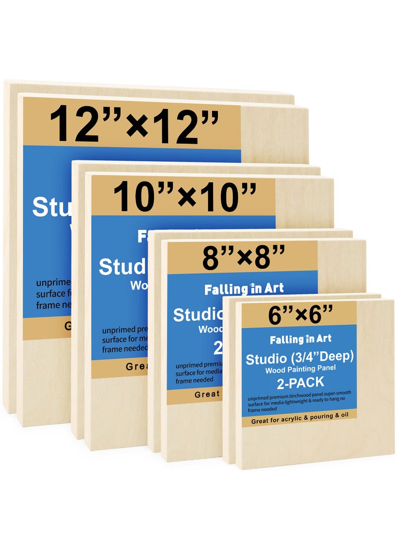 Falling In art Falling in Art Unfinished Birch Wood Canvas Panels Kit Falling in Art 8 Pack of 4 Sizes Studio 34 Deep Cradle Boards for Pouring Art Crafts Painting and More 