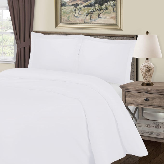COTTON BLEND SOFT WRINKLE RESISTANT 3PIECE FULLQUEEN DUVET COVER SET SOLID WHITE