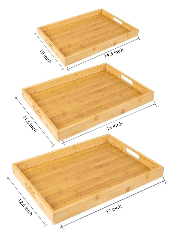 Spaceshoop Bamboo Wood Serving Trays, Set of 3 Wooden Trays for Kitchen Storage, Wooden Tray for Dinning - Image 3