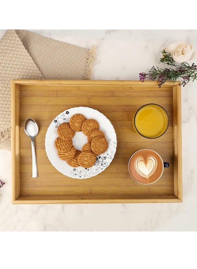 Spaceshoop Bamboo Wood Serving Trays, Set of 3 Wooden Trays for Kitchen Storage, Wooden Tray for Dinning - Image 2