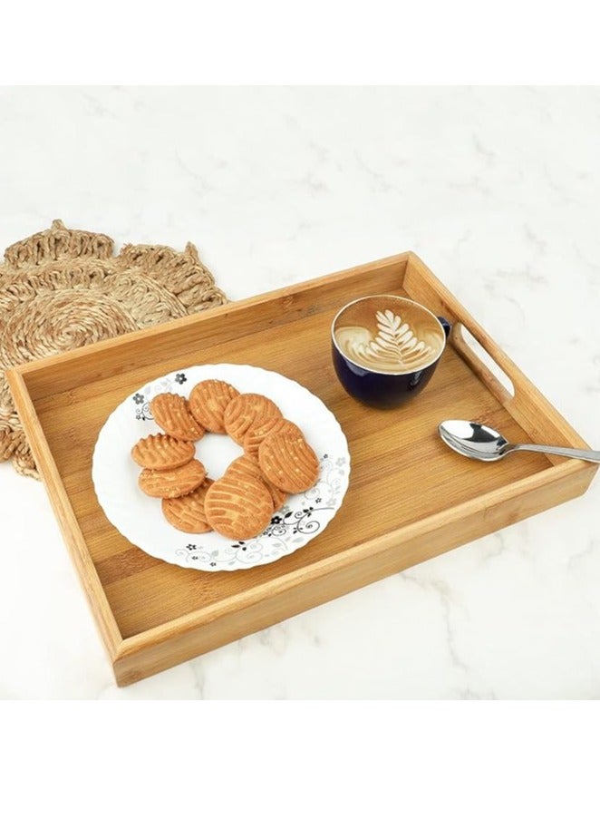 Spaceshoop Bamboo Wood Serving Trays, Set of 3 Wooden Trays for Kitchen Storage, Wooden Tray for Dinning - Image 4