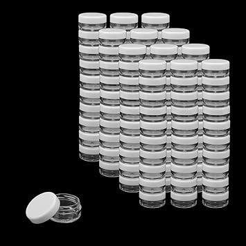 MANCHAP 120 PCS 5ml Cosmetic Sample Pots 5g Mini Plastic Cosmetic Travel Jars with White Lids for Makeup - Image 1