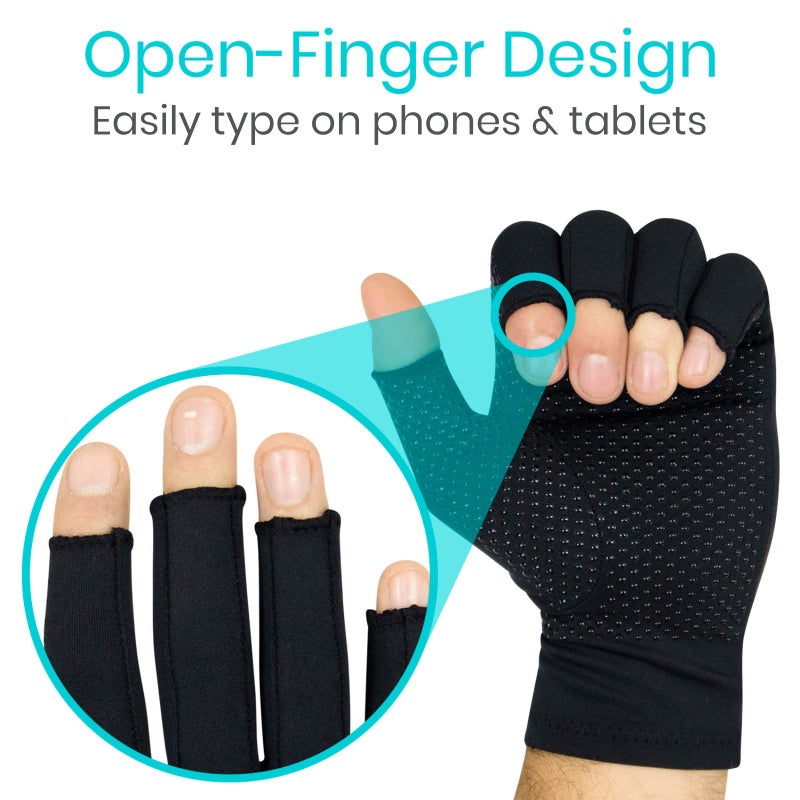 Vive Copper Infused Fingerless Arthritis Compression Gloves (Pair) - Relief for Men, Women, Rheumatoid, Swelling, Carpal Tunnel, Tendonitis, Edema, Hand & Finger Pain - Comfortable Non-Slip (Large) - Image 5