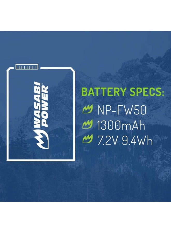Wasabi Power NP-FW50 Camera Battery (2-Pack) for Sony ZV-E10, Alpha a5100, a6000, a6300, a6400, a6500, Alpha a7, a7 II, a7R, a7R II, a7S, a7S II, Cyber-Shot DSC-RX10 II, RX10 III, RX10 IV and More - Image 3