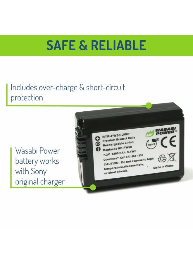 Wasabi Power NP-FW50 Camera Battery (2-Pack) for Sony ZV-E10, Alpha a5100, a6000, a6300, a6400, a6500, Alpha a7, a7 II, a7R, a7R II, a7S, a7S II, Cyber-Shot DSC-RX10 II, RX10 III, RX10 IV and More - Image 4