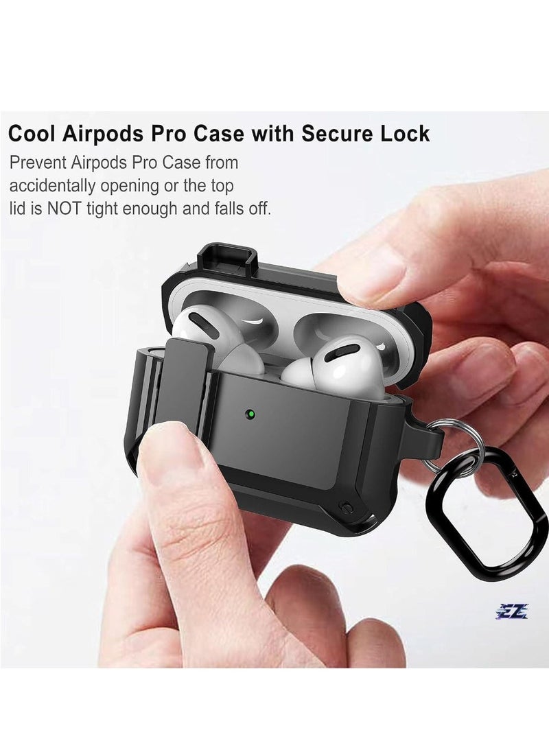 ELTRAZONE Upgraded [Secure Lock] Armor AirPods Pro Case – Shockproof & Durable Cover for Apple AirPods Pro, Stylish Wireless Earbuds Case for Men & Women with Keychain Clip – Black - Image 2
