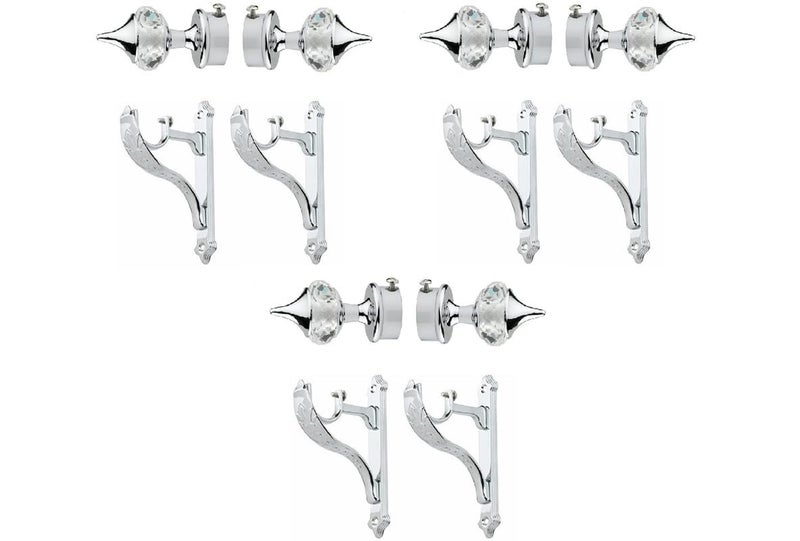 LEEZEN 40MM Crystal Curtain Knob Aluminium Crystal Curtain Bracket with Holder for Doors and Windows 1Inch Curtain Rod Design 40MM Crystal with JEGUAR Pack of 3 Silver Silver - Image 1