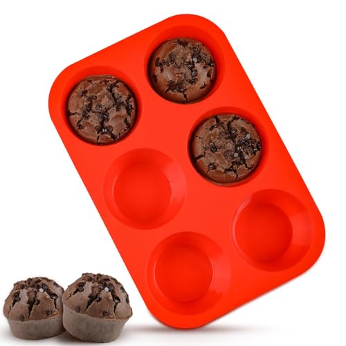 CAKETIME Jumbo Muffin Pan, 3.5 Inch Large Muffin Pan 6 Cup Silicone Jumbo Cupcake Tin for Baking Food Grade Silicone Non Stick - Image 1