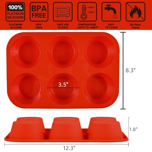 CAKETIME Jumbo Muffin Pan, 3.5 Inch Large Muffin Pan 6 Cup Silicone Jumbo Cupcake Tin for Baking Food Grade Silicone Non Stick - Image 4