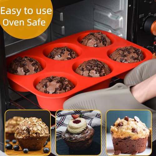 CAKETIME Jumbo Muffin Pan, 3.5 Inch Large Muffin Pan 6 Cup Silicone Jumbo Cupcake Tin for Baking Food Grade Silicone Non Stick - Image 2