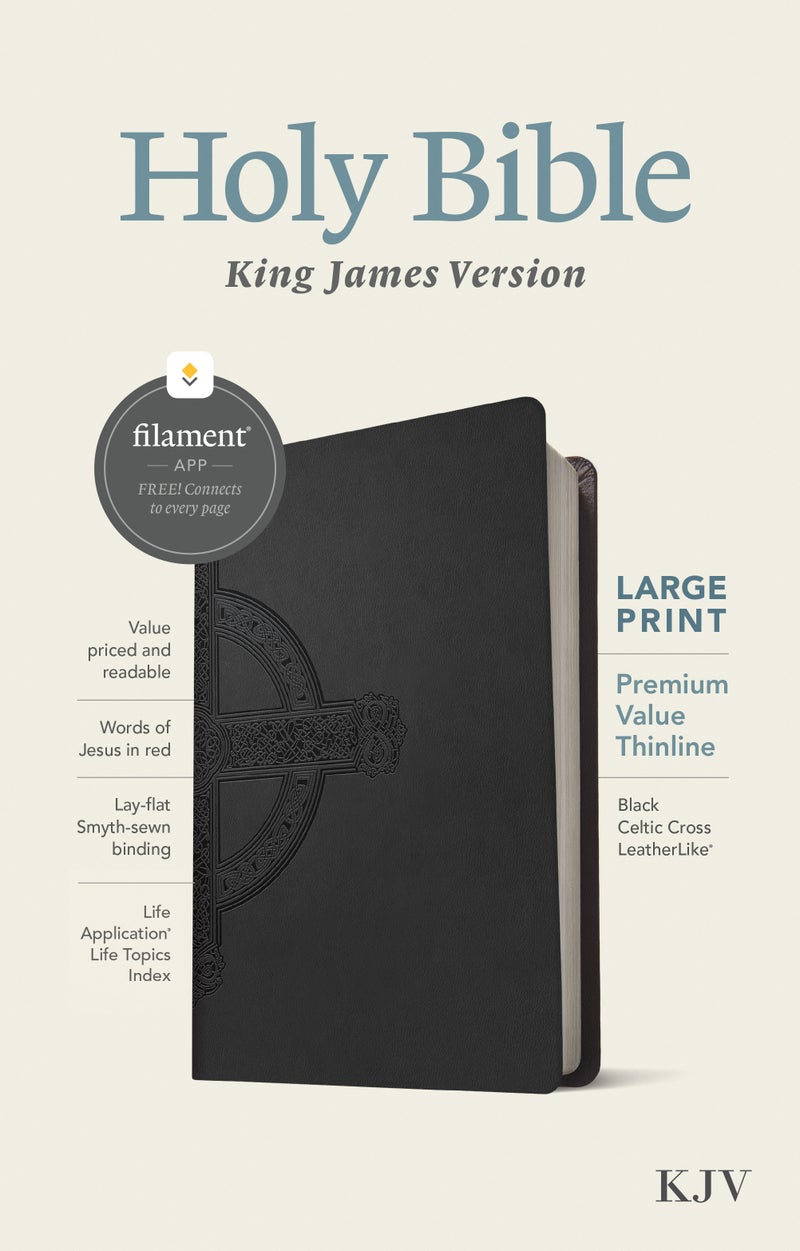 KJV Large Print Premium Value Thinline Bible, Filament-Enabled Edition (LeatherLike, Black Celtic Cross, Red Letter) - Image 1