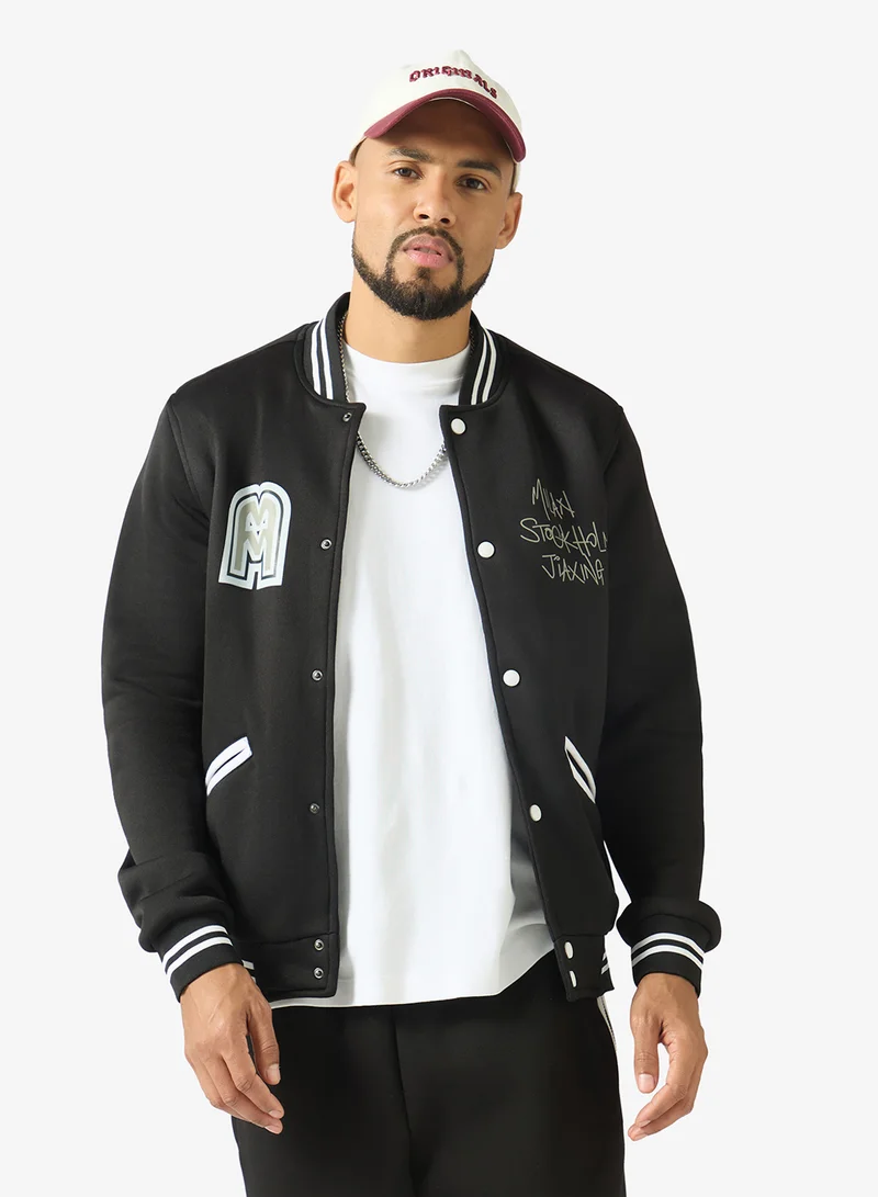 Seventy Five Graphic Snap Button Varsity Jacket