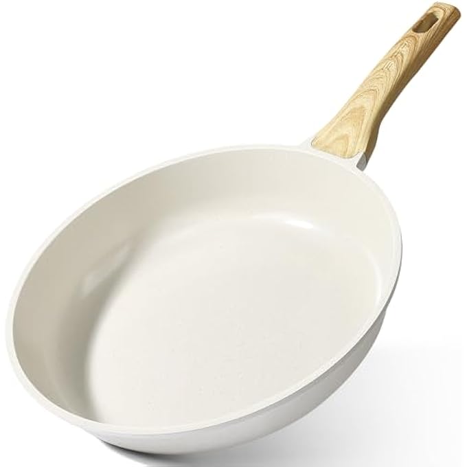 GIPP Nonstick Frying Pan Skillet  Granite Non Stick Pans Healthy Granitestone NonStick Fry Pan Omelette Pan Egg Pan Compatible With All Stoves Pfoa Free White 24Cm - Image 1