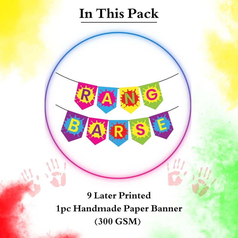 1iAM Happy Holi Decoration Items | 1pc 13.6X10.3cm "RANG BARSE" 300gsm Printed Paper Banner for Celebration of 14th March in Home, Office, Club, School, Collage, Restaurant, Apartment Decoration - Image 2