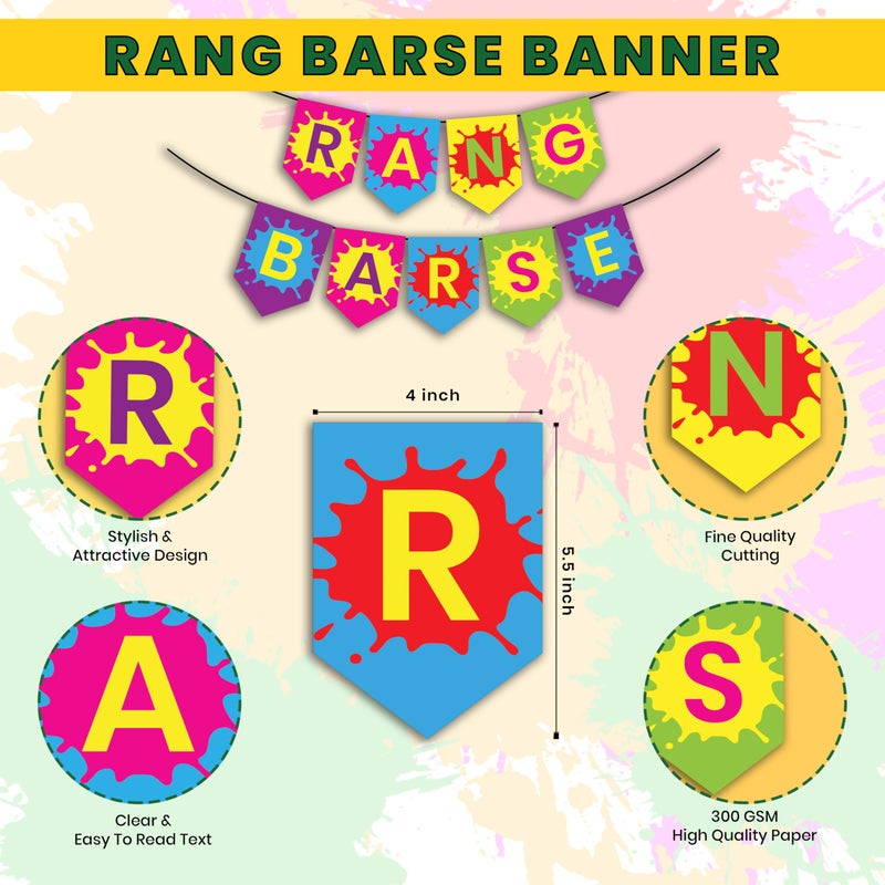 1iAM Happy Holi Decoration Items | 1pc 13.6X10.3cm "RANG BARSE" 300gsm Printed Paper Banner for Celebration of 14th March in Home, Office, Club, School, Collage, Restaurant, Apartment Decoration - Image 5