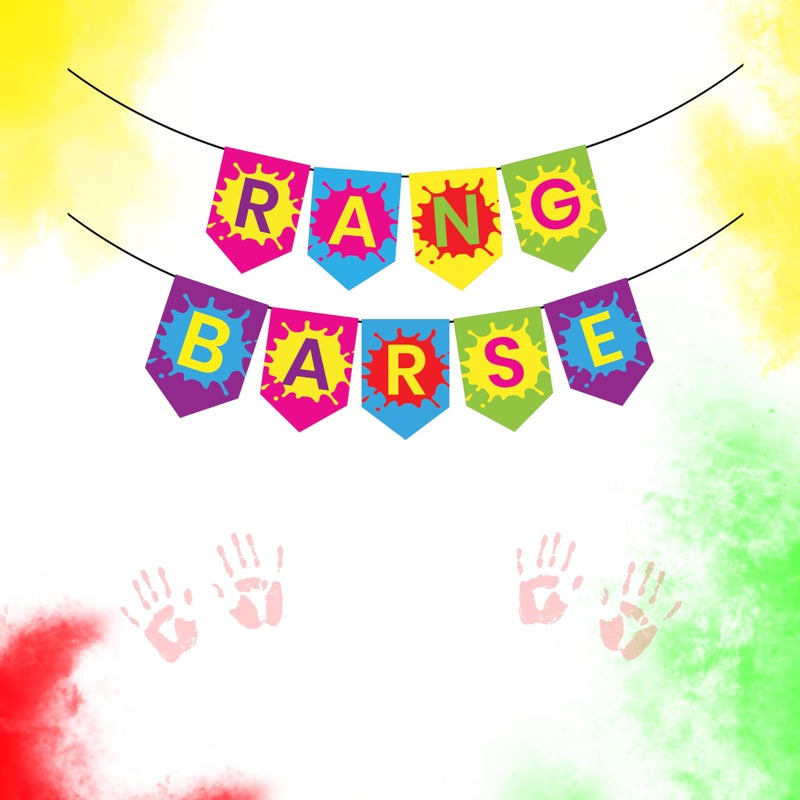 1iAM Happy Holi Decoration Items | 1pc 13.6X10.3cm "RANG BARSE" 300gsm Printed Paper Banner for Celebration of 14th March in Home, Office, Club, School, Collage, Restaurant, Apartment Decoration - Image 1