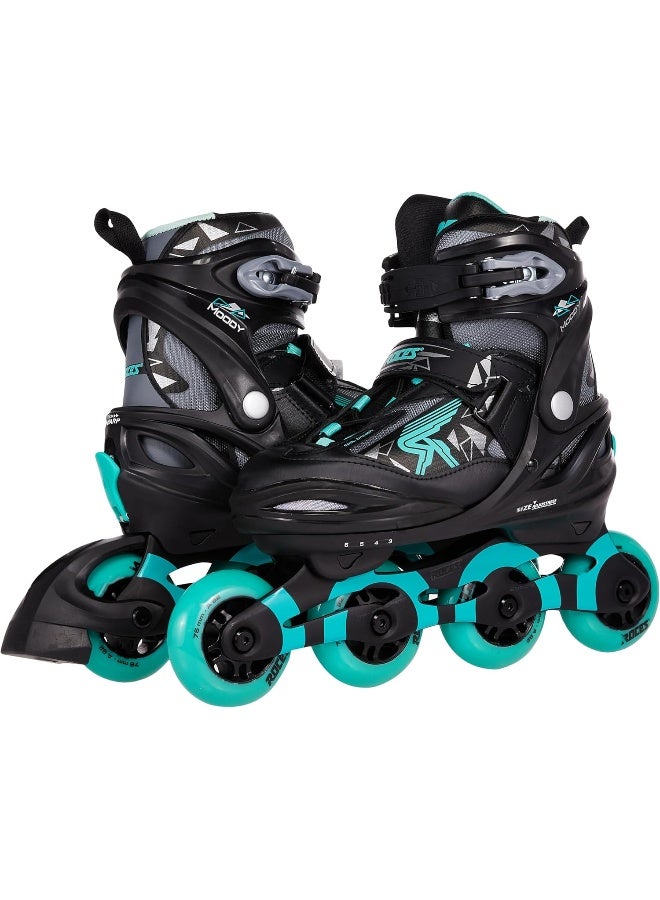 Roces MOODY Inline Skates for Teens Black/Aqua EU 3640 | Adjustable Roller Skates with Anatomical Padding, ABEC 5 Bearings & 82A PU Wheels (400856/00003-36) - Image 3
