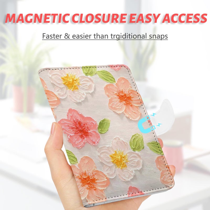 LumeTrav Passport Holder, Travel Wallet Cover with Pen Loop | Cute RFID Blocking Leather Case with Magnetic Closure for Travel Essentials-Flower - Image 5