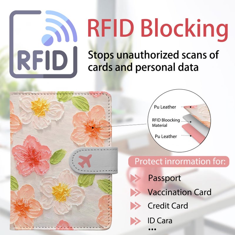 LumeTrav Passport Holder, Travel Wallet Cover with Pen Loop | Cute RFID Blocking Leather Case with Magnetic Closure for Travel Essentials-Flower - Image 3